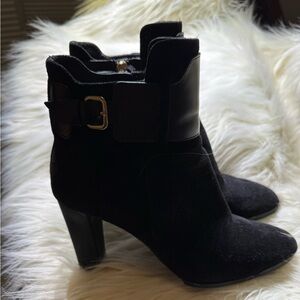 Tod’s Black Suede Ankle Boots with Buckle Detail sz 6
